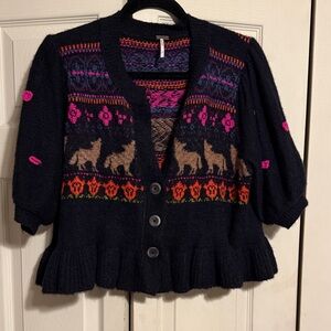 Free People Black Patterned Wolf Pack Sweater